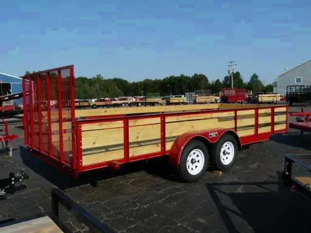 18ft Open Utility Trailer-Red with Wood Deck