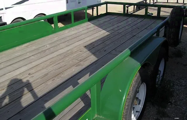 Green 18ft Tandem Axle Pipe Utility  -  Wood Deck with Spare Tire