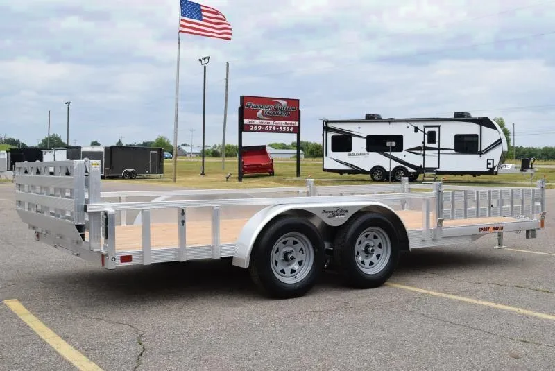 SPORT HAVEN 7x16 OPEN UTILITY TRAILER w/ REMOVEABLE SIDE RAMPS AND BI-FOLD RAMP GATE