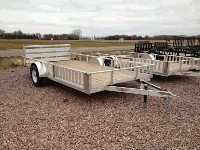 Silver 14 ft ATV/Utility Trailer, Side Ramps and Rear Ramp
