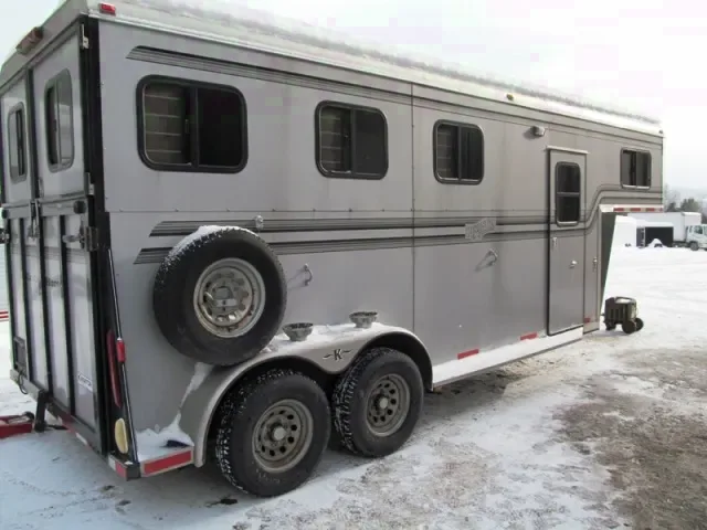 3 HORSE GOOSENECK TRAILER-SILVER W/SPARE TIRE